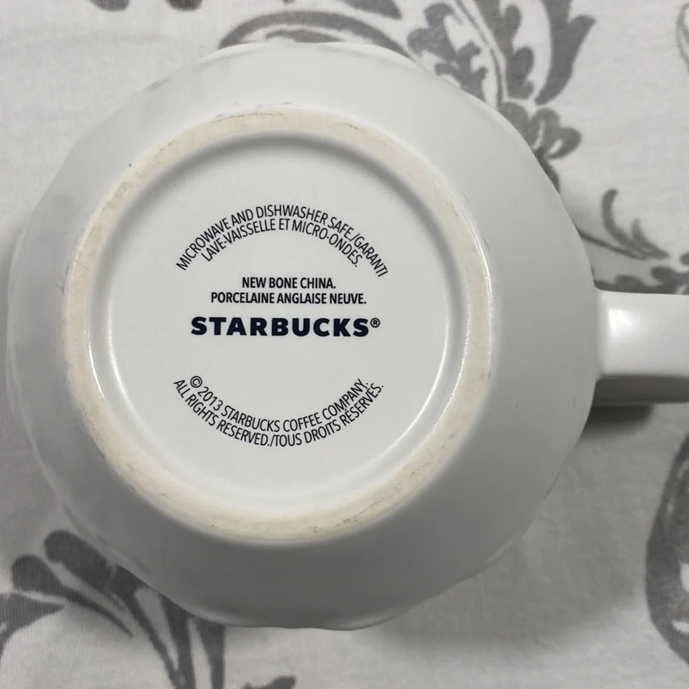 Starbucks Mug 3D White Mermaid Scales / Diamonds New‎ Bone China 2013